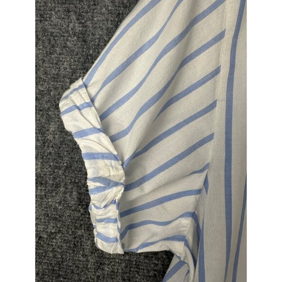 GAP Blue White Striped Button Front Short Sleeve Shirt Womens Large Boxy Casual - Picture 6 of 7